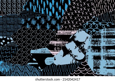 Abstract black strokes, Hand sketched Vector Pattern. Abstract background in geometric style. Abstract multicolored geometric pattern