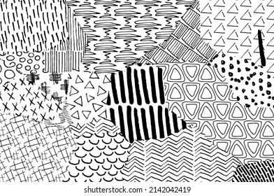 Abstract black strokes, Hand sketched Vector Pattern. Abstract background in geometric style. Abstract multicolored geometric pattern