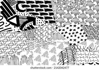 Abstract black strokes, Hand sketched Vector Pattern. Abstract background in geometric style. Abstract multicolored geometric pattern