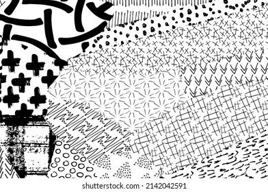 Abstract black strokes, Hand sketched Vector Pattern. Abstract background in geometric style. Abstract multicolored geometric pattern