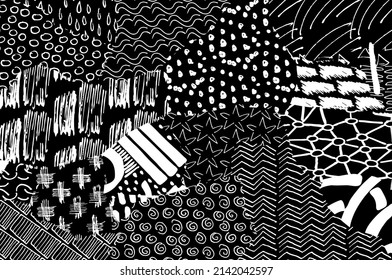 Abstract black strokes, Hand sketched Vector Pattern. Abstract background in geometric style. Abstract multicolored geometric pattern