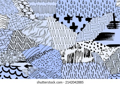 Abstract black strokes, Hand sketched Vector Pattern. Abstract background in geometric style. Abstract multicolored geometric pattern