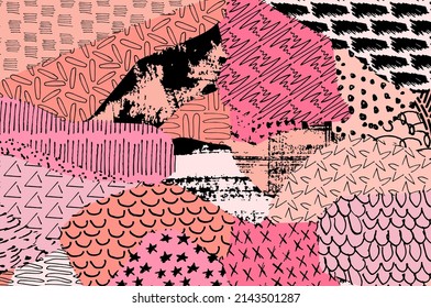 Abstract black strokes, Hand sketched Vector Pattern. Abstract background in geometric style. Abstract multicolored geometric pattern	
