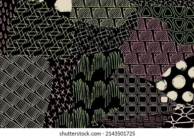Abstract black strokes, Hand sketched Vector Pattern. Abstract background in geometric style. Abstract multicolored geometric pattern	
