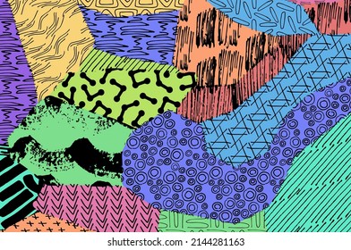 Abstract black strokes, Hand sketched Vector Pattern. Abstract background in geometric style. Abstract multicolored geometric pattern	