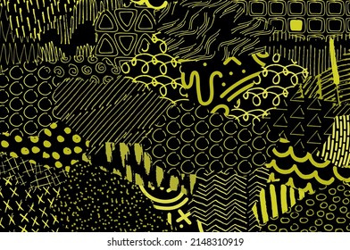 Abstract black strokes, Hand sketched Vector Pattern. Abstract background in geometric style. Abstract multicolored geometric pattern	
