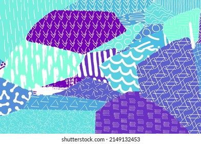 Resumen de trazos negros, patrón vector esbozado por la mano. Patrón abstracto retro en estilo geométrico. Resumen de patrón geométrico multicolor.	