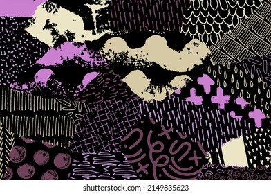 Abstract black strokes, Hand sketched Vector Pattern. Retro abstract pattern in geometric style. Abstract multicolored geometric pattern.	