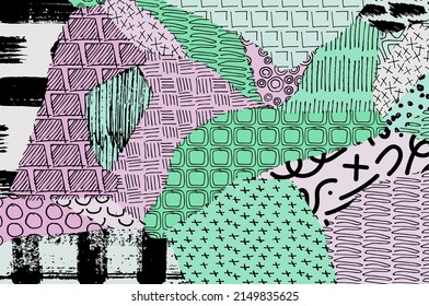 Abstract black strokes, Hand sketched Vector Pattern. Retro abstract pattern in geometric style. Abstract multicolored geometric pattern.	