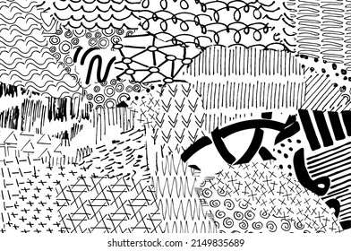 Abstract black strokes, Hand sketched Vector Pattern. Retro abstract pattern in geometric style. Abstract multicolored geometric pattern.	