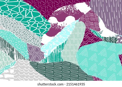 Abstract black strokes, Hand sketched Vector Pattern. Retro abstract pattern in geometric style. Abstract multicolored geometric pattern.	
