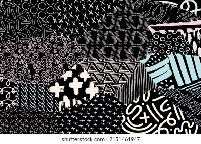 Abstract black strokes, Hand sketched Vector Pattern. Retro abstract pattern in geometric style. Abstract multicolored geometric pattern.	
