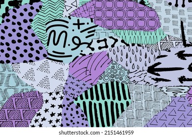 Abstract black strokes, Hand sketched Vector Pattern. Retro abstract pattern in geometric style. Abstract multicolored geometric pattern.	
