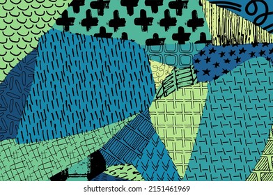 Abstract black strokes, Hand sketched Vector Pattern. Retro abstract pattern in geometric style. Abstract multicolored geometric pattern.	
