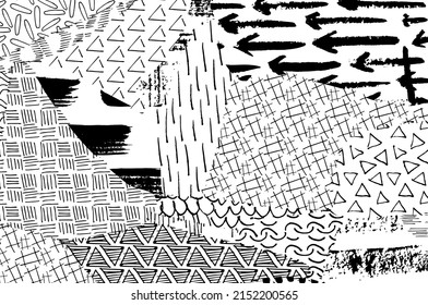 Abstract black strokes, Hand sketched Vector Pattern. Retro abstract pattern in geometric style. Abstract multicolored geometric pattern.	
