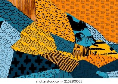 Abstract black strokes, Hand sketched Vector Pattern. Retro abstract pattern in geometric style. Abstract multicolored geometric pattern.	
