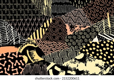 Resumen de trazos negros, patrón vector esbozado por la mano. Patrón abstracto retro en estilo geométrico. Resumen de patrón geométrico multicolor.	
