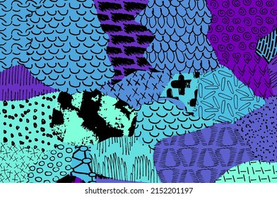 Abstract black strokes, Hand sketched Vector Pattern. Retro abstract pattern in geometric style. Abstract multicolored geometric pattern.	
