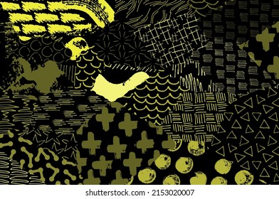 Abstract black strokes, Hand sketched Vector Pattern. Retro abstract pattern in geometric style. Abstract multicolored geometric pattern.	
