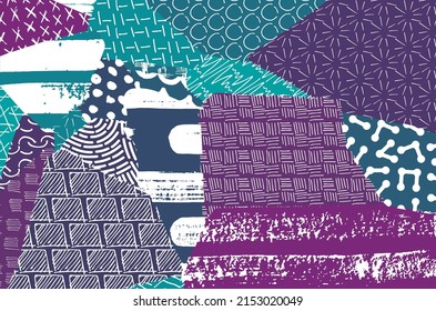 Abstract black strokes, Hand sketched Vector Pattern. Retro abstract pattern in geometric style. Abstract multicolored geometric pattern.	
