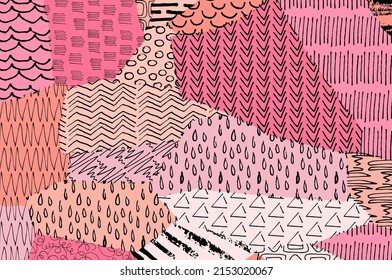 Abstract black strokes, Hand sketched Vector Pattern. Retro abstract pattern in geometric style. Abstract multicolored geometric pattern.	
