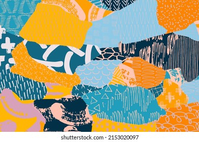 Abstract black strokes, Hand sketched Vector Pattern. Retro abstract pattern in geometric style. Abstract multicolored geometric pattern.	
