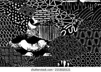 Abstract black strokes, Hand sketched Vector Pattern. Retro abstract pattern in geometric style. Abstract multicolored geometric pattern.	
