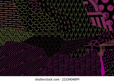 Resumen de trazos negros, patrón vector esbozado por la mano. Patrón abstracto retro en estilo geométrico. Resumen de patrón geométrico multicolor.	
