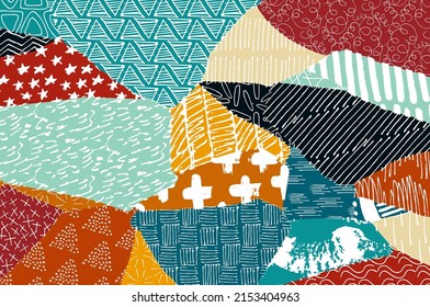 Abstract black strokes, Hand sketched Vector Pattern. Retro abstract pattern in geometric style. Abstract multicolored geometric pattern.	
