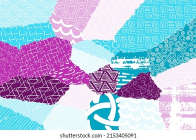 Resumen de trazos negros, patrón vector esbozado por la mano. Patrón abstracto retro en estilo geométrico. Resumen de patrón geométrico multicolor.	
