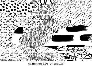 Abstract black strokes, Hand sketched Vector Pattern. Retro abstract pattern in geometric style. Abstract multicolored geometric pattern.	
