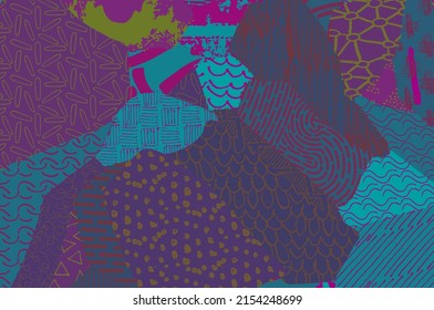 Abstract black strokes, Hand sketched Vector Pattern. Retro abstract pattern in geometric style. Abstract multicolored geometric pattern.	
