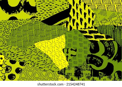 Resumen de trazos negros, patrón vector esbozado por la mano. Patrón abstracto retro en estilo geométrico. Resumen de patrón geométrico multicolor.	
