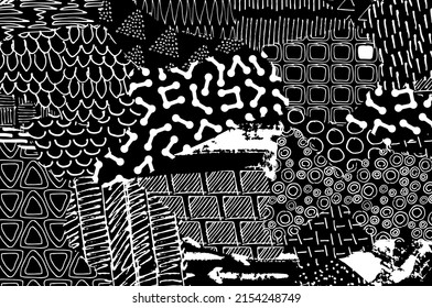 Abstract black strokes, Hand sketched Vector Pattern. Retro abstract pattern in geometric style. Abstract multicolored geometric pattern.	
