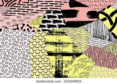 Abstract black strokes, Hand sketched Vector Pattern. Retro abstract pattern in geometric style. Abstract multicolored geometric pattern.	
