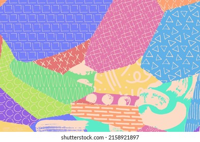 Abstract black strokes, Hand sketched Vector Pattern. Retro abstract pattern in geometric style. Abstract multicolored geometric pattern.	
