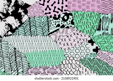 Abstract black strokes, Hand sketched Vector Pattern. Retro abstract pattern in geometric style. Abstract multicolored geometric pattern.	
