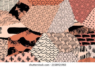 Abstract black strokes, Hand sketched Vector Pattern. Retro abstract pattern in geometric style. Abstract multicolored geometric pattern.	
