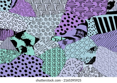Abstract black strokes, Hand sketched Vector Pattern. Retro abstract pattern in geometric style. Abstract multicolored geometric pattern.	
