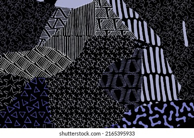 Abstract black strokes, Hand sketched Vector Pattern. Retro abstract pattern in geometric style. Abstract multicolored geometric pattern.	
