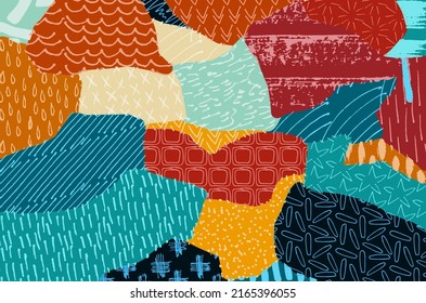 Abstract black strokes, Hand sketched Vector Pattern. Retro abstract pattern in geometric style. Abstract multicolored geometric pattern.	
