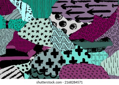 Abstract black strokes, Hand sketched Vector Pattern. Retro abstract pattern in geometric style. Abstract multicolored geometric pattern.	
