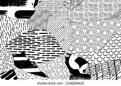 Abstract black strokes, Hand sketched Vector Pattern. Retro abstract pattern in geometric style. Abstract multicolored geometric pattern.	
