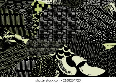 Abstract black strokes, Hand sketched Vector Pattern. Retro abstract pattern in geometric style. Abstract multicolored geometric pattern.	
