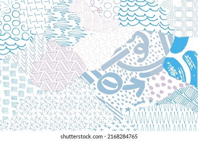 Abstract black strokes, Hand sketched Vector Pattern. Retro abstract pattern in geometric style. Abstract multicolored geometric pattern.	

