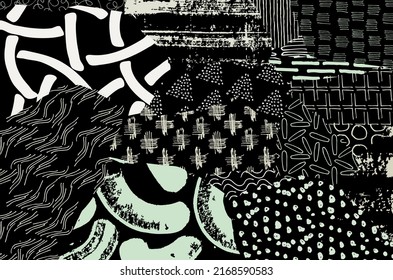 Abstract black strokes, Hand sketched Vector Pattern. Retro abstract pattern in geometric style. Abstract multicolored geometric pattern.	
