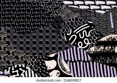 Abstract black strokes, Hand sketched Vector Pattern. Retro abstract pattern in geometric style. Abstract multicolored geometric pattern.	
