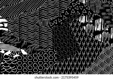 Abstract black strokes, Hand sketched Vector Pattern. Retro abstract pattern in geometric style. Abstract multicolored geometric pattern.	
