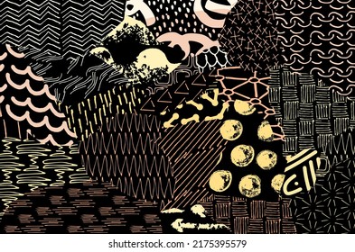 Abstract black strokes, Hand sketched Vector Pattern. Retro abstract pattern in geometric style. Abstract multicolored geometric pattern.	
