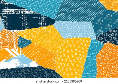 Abstract black strokes, Hand sketched Vector Pattern. Retro abstract pattern in geometric style. Abstract multicolored geometric pattern.	
